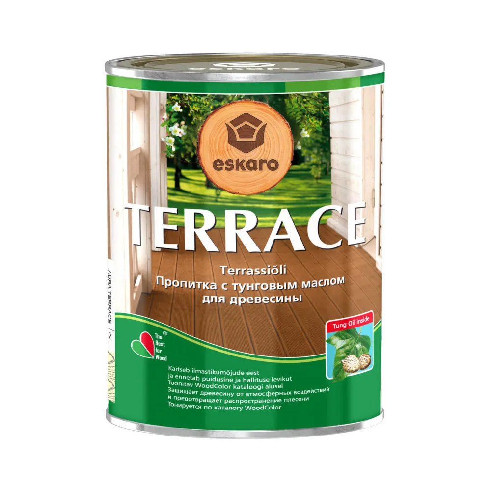 Масло для террас и садовой мебели ESKARO Terrace с тунговым маслом бесцветное колеруемое 0,9л 