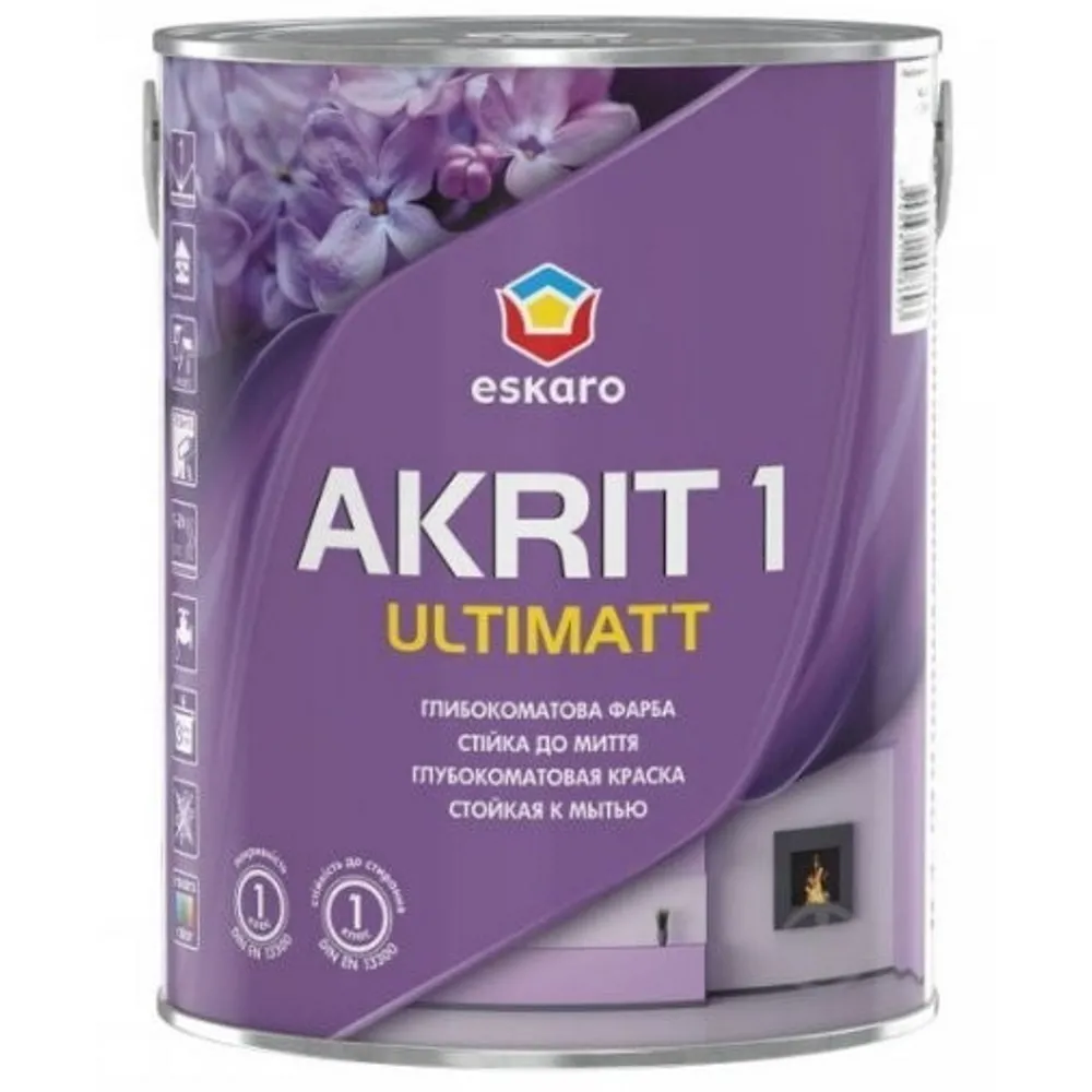 Краска для стен и потолков ESKARO Akrit 1 Ultimatt глубокоматовая белая 0,85л 