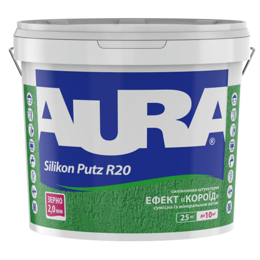 Штукатурка короед силиконовая фасадная AURA Dekor Silikon Putz R20, зерно 2мм белая 25кг 