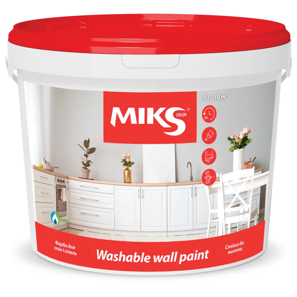 Фарба стійка до миття для стін та стель MIKS Color матова біла 1,4кг 