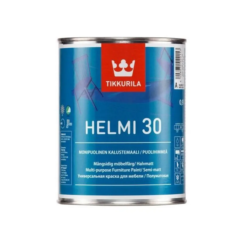 Водоразбавимая полуматовая эмаль для мебели TIKKURILA Helmi 30, 