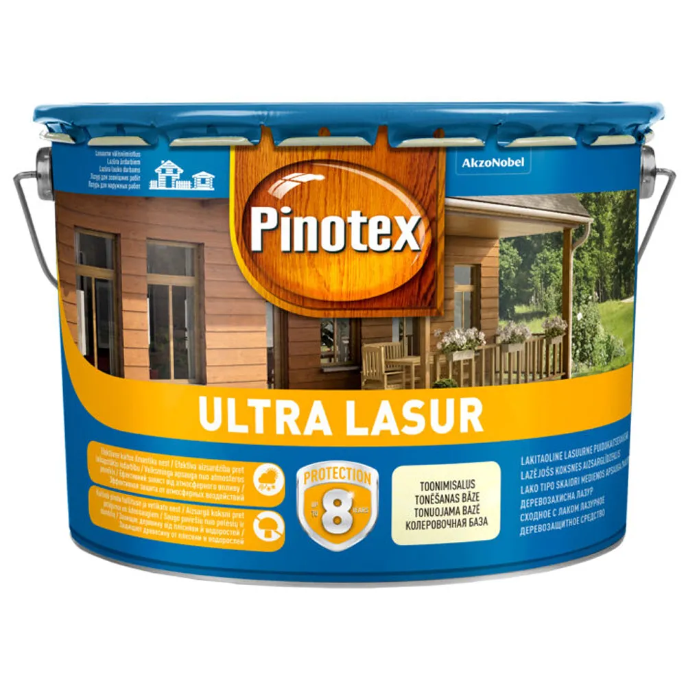 Краска-лазурь для древесины PINOTEX Ultra Lasur защитная полуматовая алкидная бесцветная 10л 
