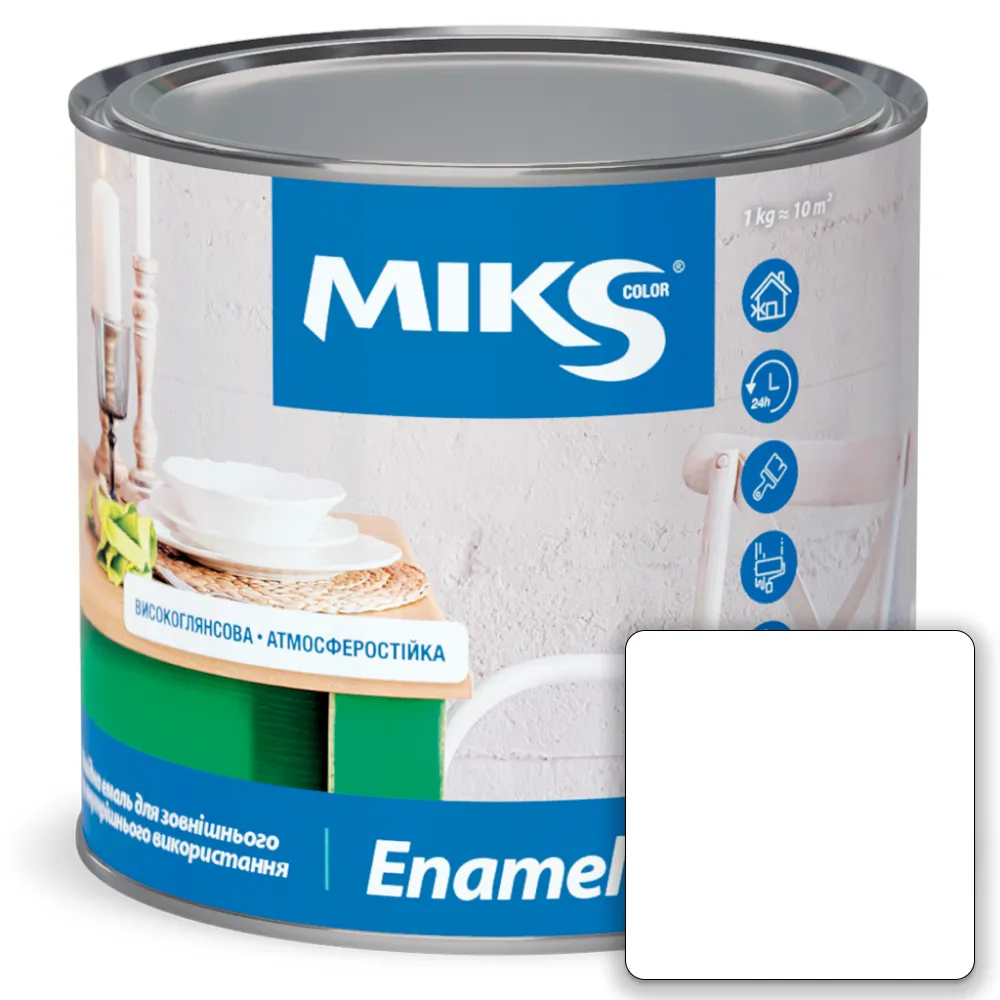 Эмаль алкидная универсальная MIKS Color матовая белая 0,8кг 