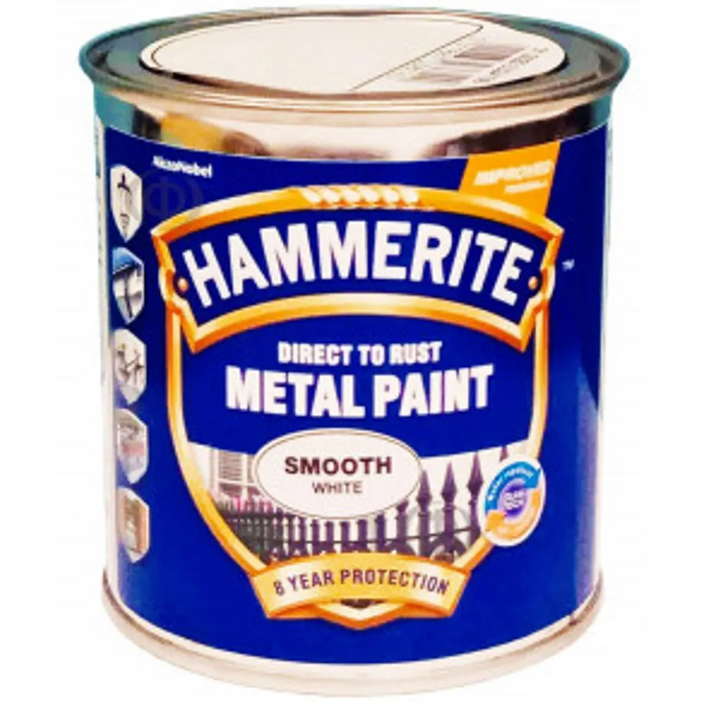 HAMMERITE антикоррозионная краска по металлу 3 в 1 гладкая глянцевая белая 0,25л  - фото 1