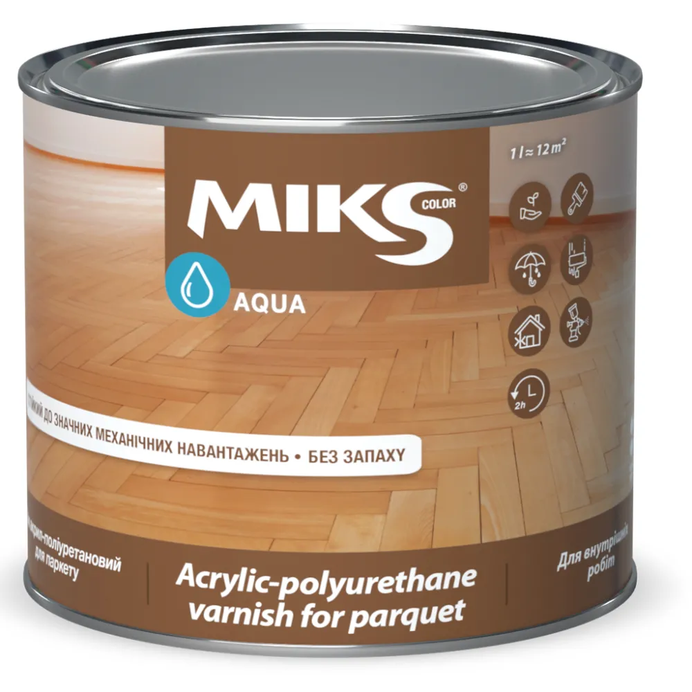 Паркетний лак акрил-поліуретановий MIKS Color шовковисто-матовий 0,75л 