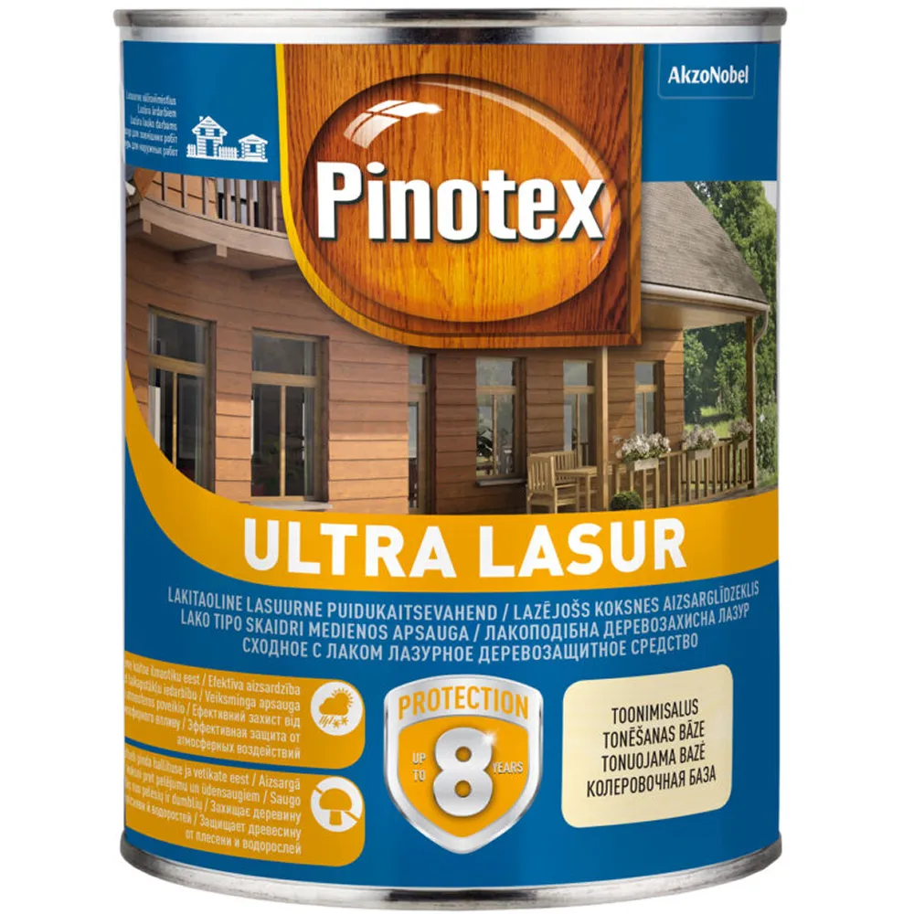 Фарба-лазурь для деревини PINOTEX Ultra Lasur захисна напівматова алкідна безколірна 1л 