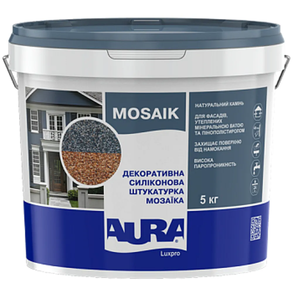 Штукатурка мозаичная декоративная силиконовая мозаика AURA Luxpro Mosaik, база 5кг 
