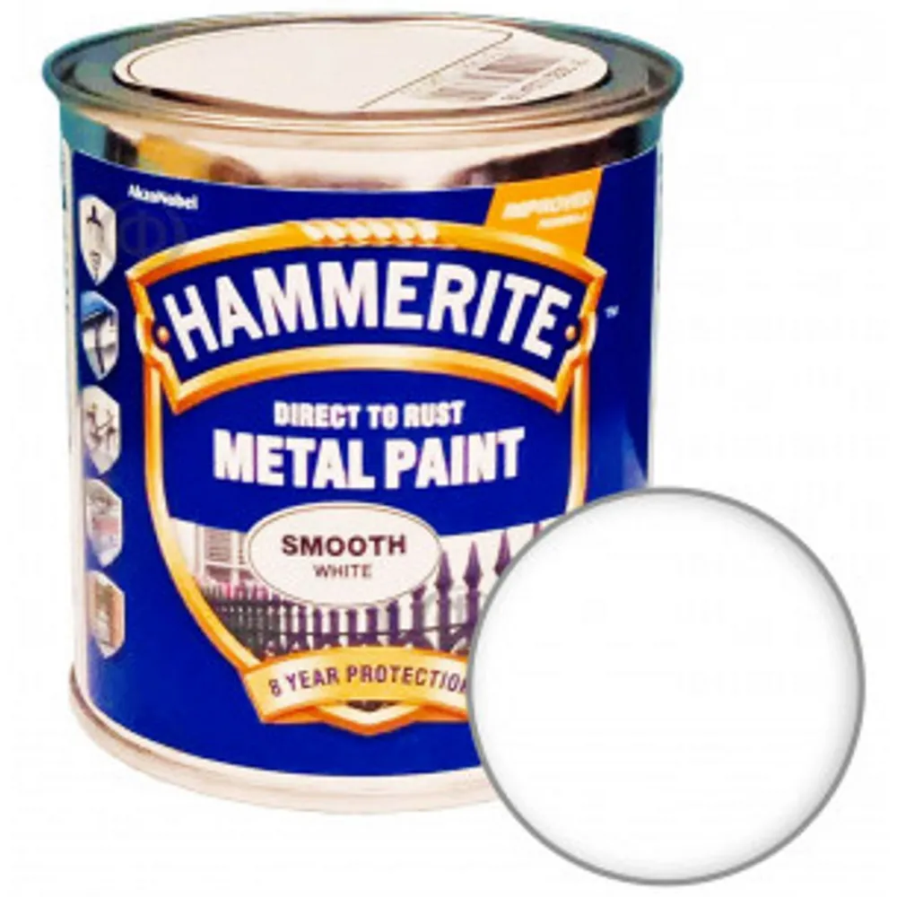 HAMMERITE антикоррозионная краска по металлу 3 в 1 гладкая глянцевая белая 0,25л 