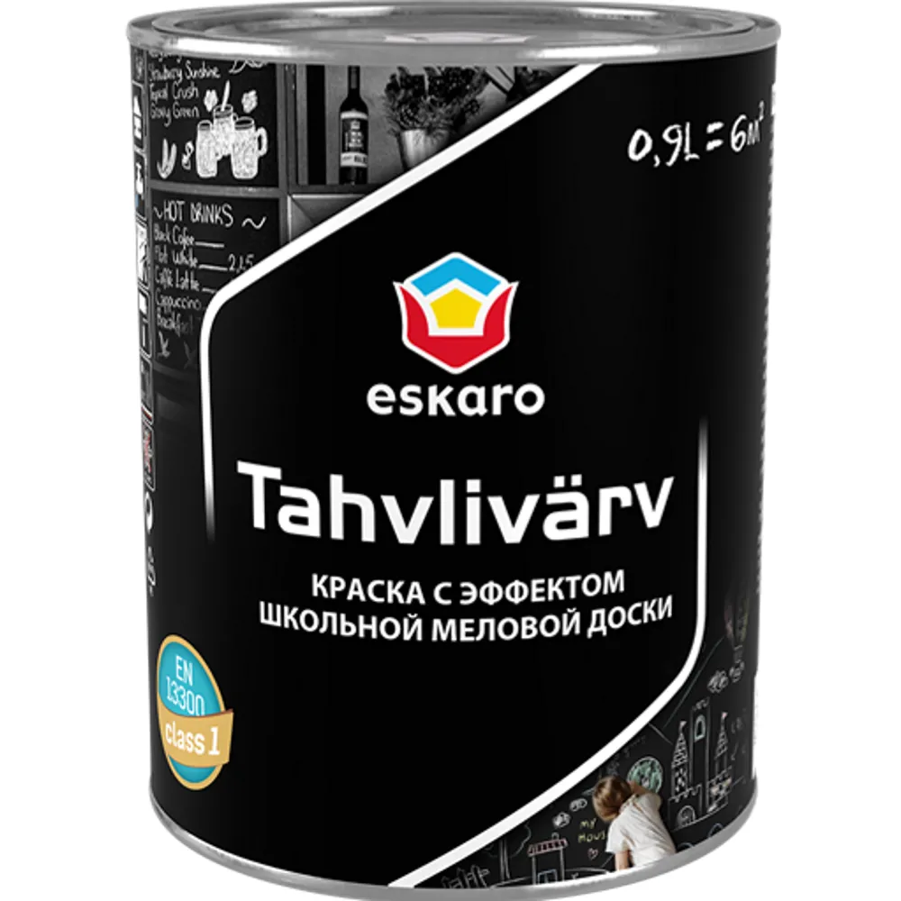 Краска для стен с эффектом школьной доски ESKARO Tahlivarv для писания мелом чёрная 0,9л 