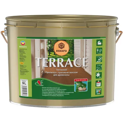 Масло для террас и садовой мебели ESKARO Terrace с тунговым маслом бесцветное колеруемое 9л