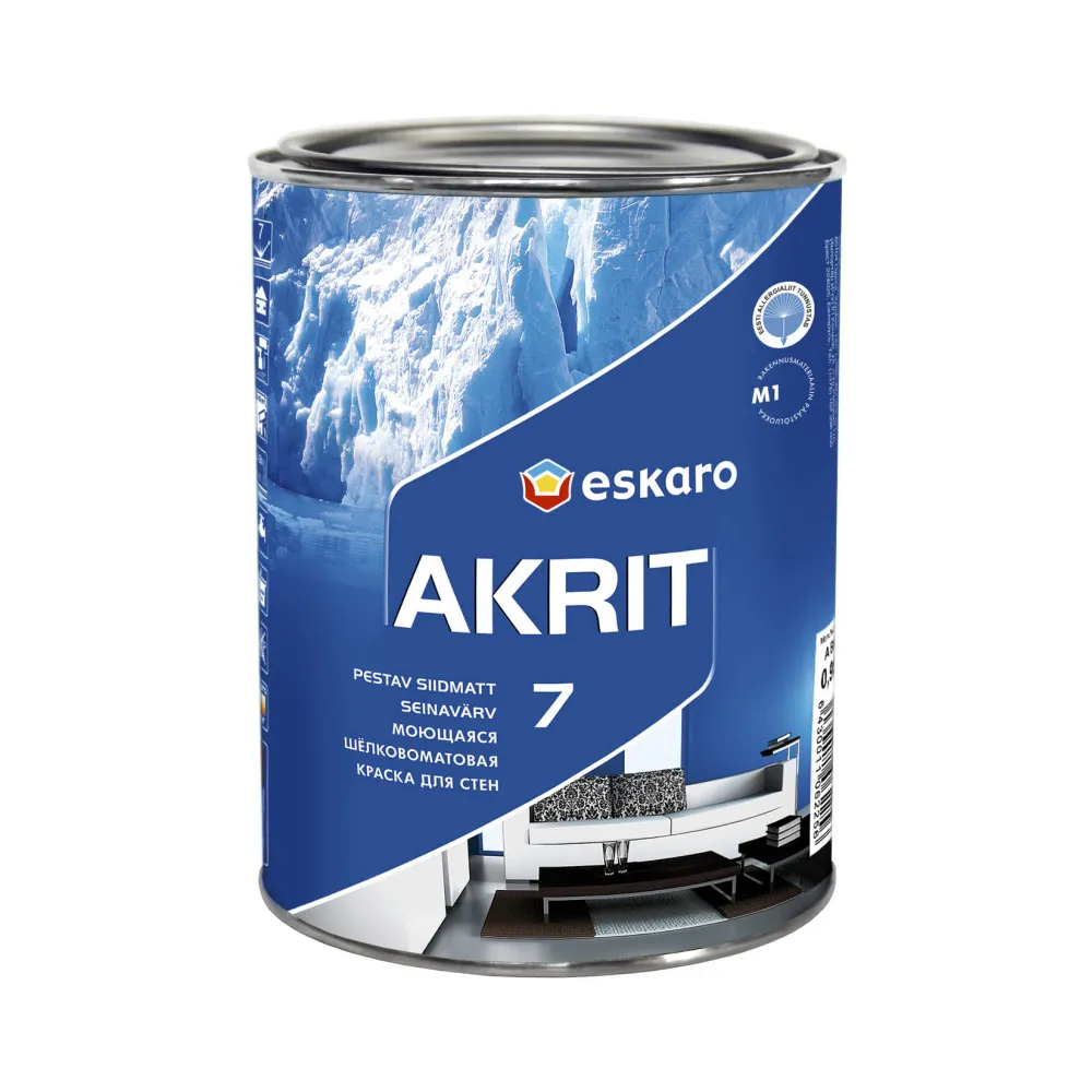 Фарба для стін ESKARO Akrit 7 шовковисто-матова біла 0,95л 