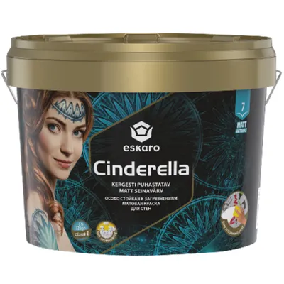 Краска для стен, особо стойкая к мытью ESKARO Cinderella матовая белая 9л