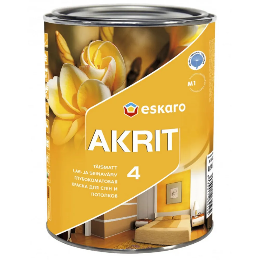 Краска для потолков и стен ESKARO Akrit 4 глубокоматовая белая 0,95л 