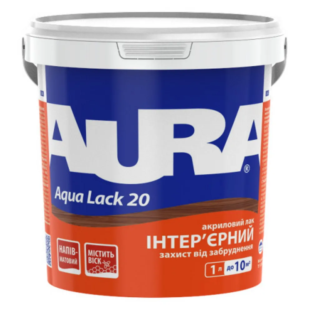 Акриловий панельний лак AURA Aqua Lack 20 напівматовий 1л 