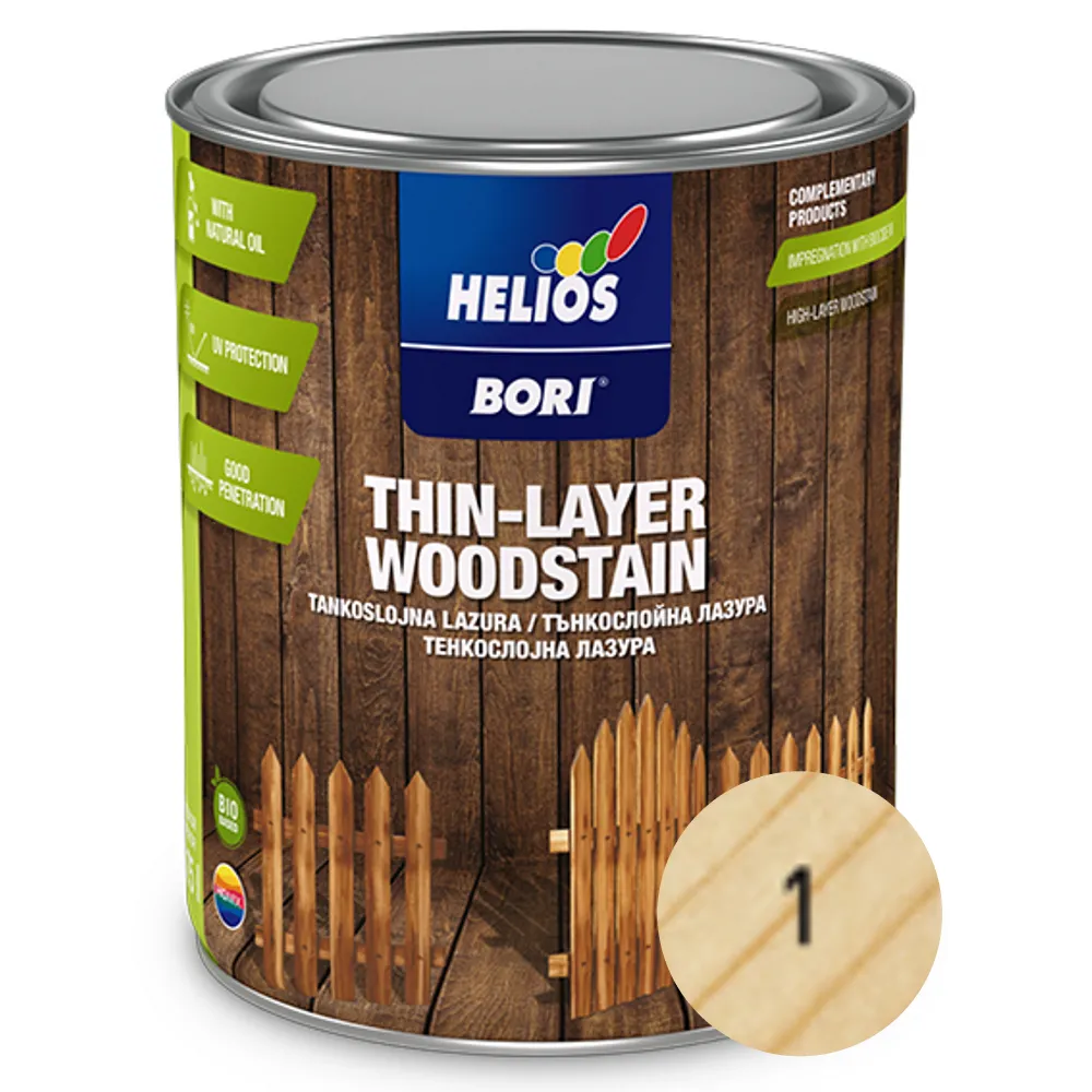 Лазурь для древесины тонкослойная с содержанием масла HELIOS BORI Thin-Layer Wood Stain бесцветная (1) 0,75л 