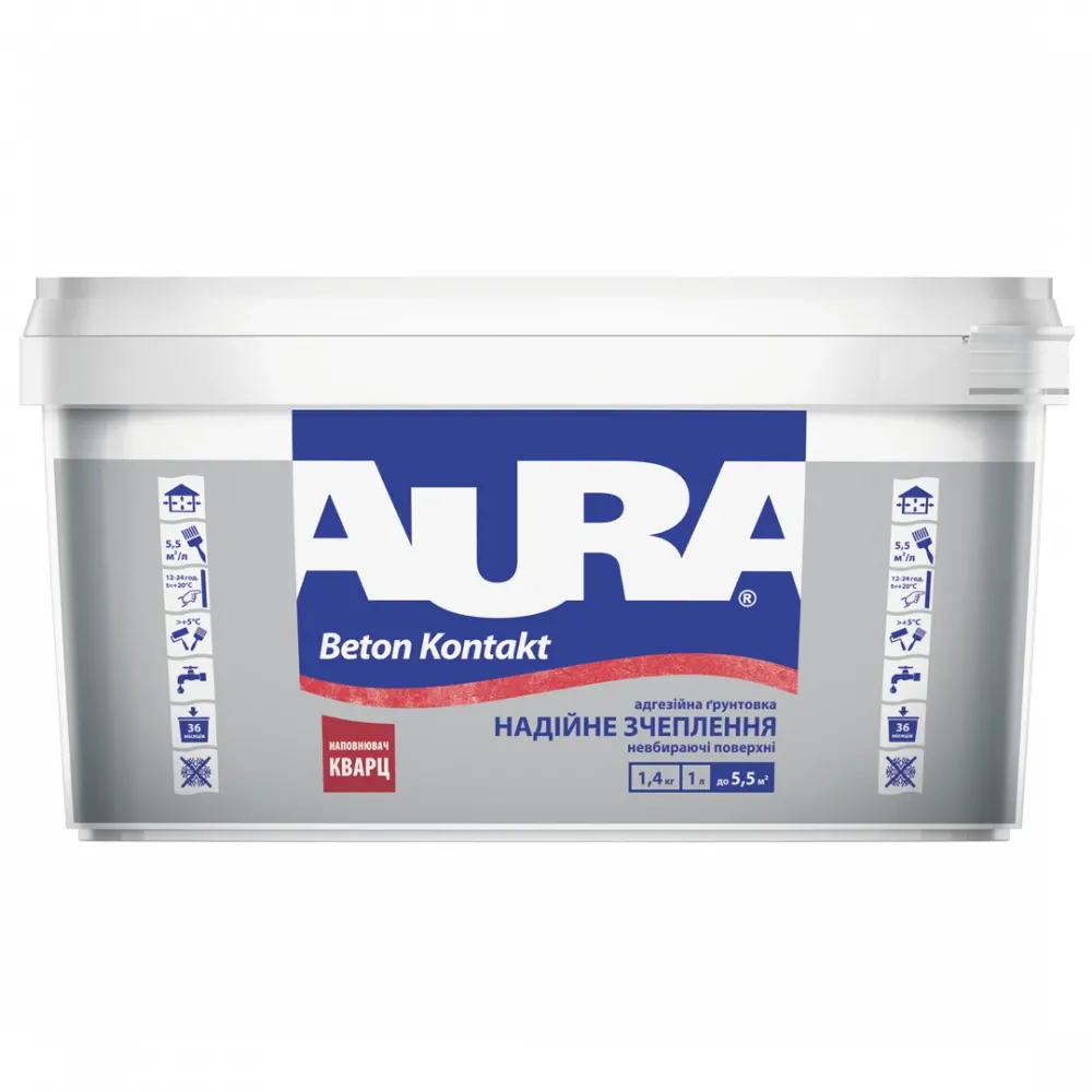 Кварцевая грунтовка бетонконтактAURA Beton Kontakt  для бетона и плитки 1,4кг 