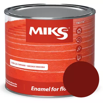 Эмалевая краска для пола MIKS Color износостойкая высокоглянцевая червоно-коричневая 0,9кг