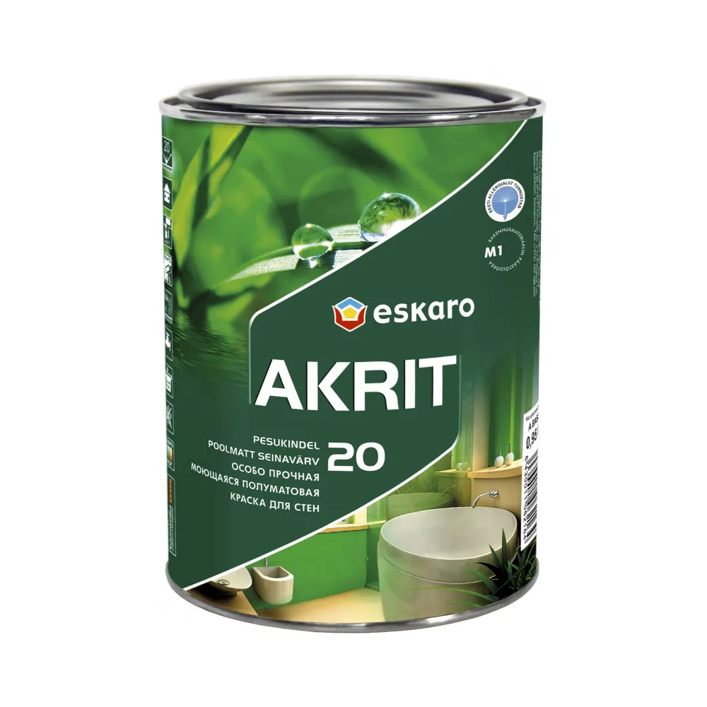 Краска для стен влагостойкая ESKARO Akrit 20 полуматовая белая 0,95л 