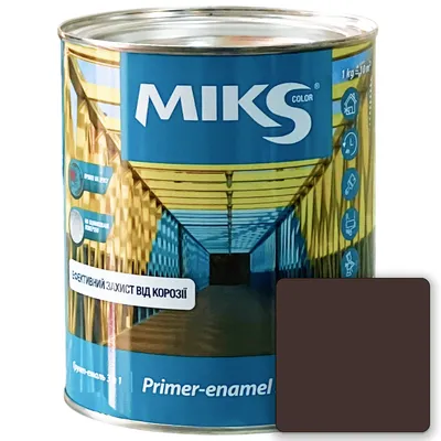 Грунт-эмаль по металу антикоррозионная Miks Color 3 в 1 полуматовая шоколадно-коричневая (RAL 8017), 0,8кг