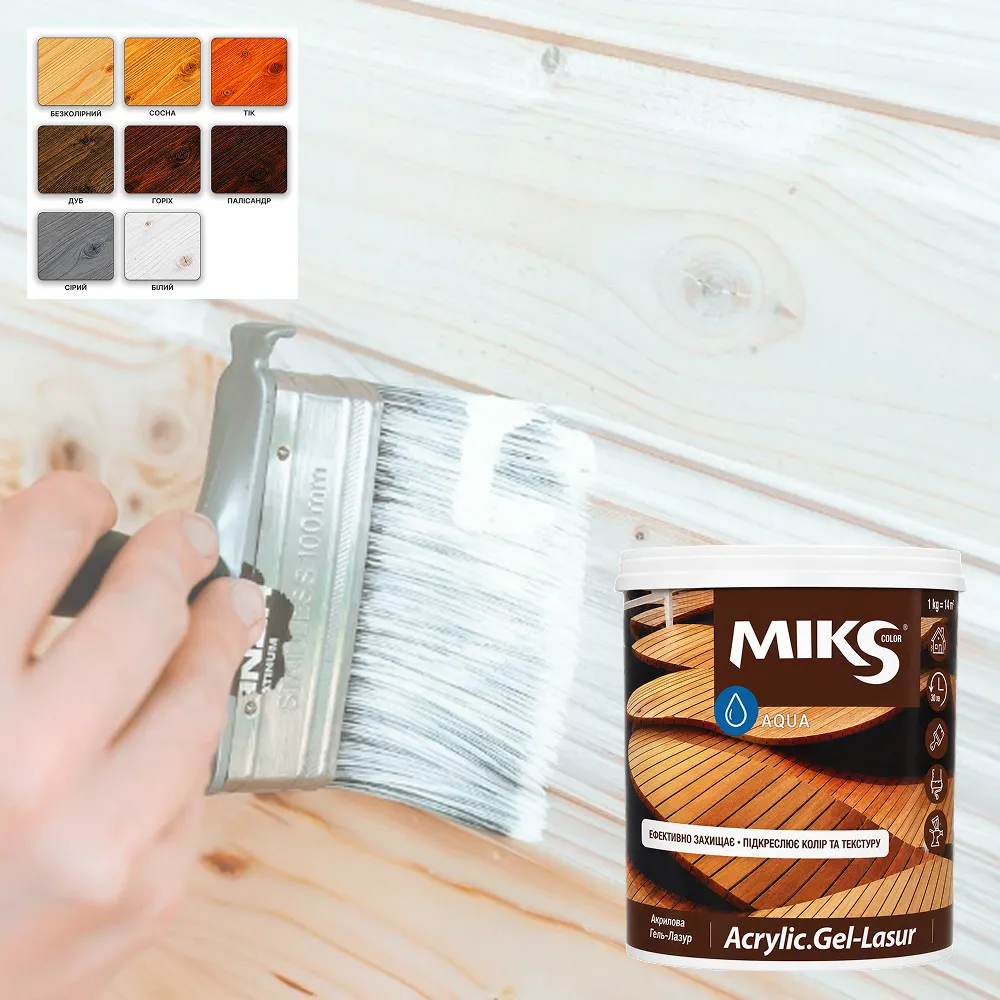 Лазур-гель акрилова для деревини MIKS Acrylic Gel-Lasur біла 0,8л  - фото 3
