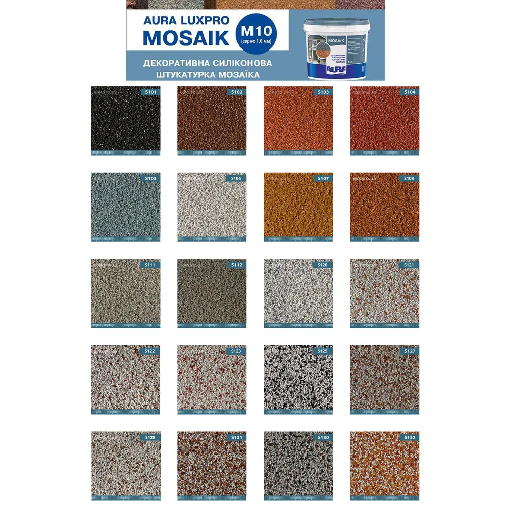 Штукатурка мозаїчна декоративна силіконова мозаїка AURA Luxpro Mosaik M10, колір S101, 15кг  - фото 2