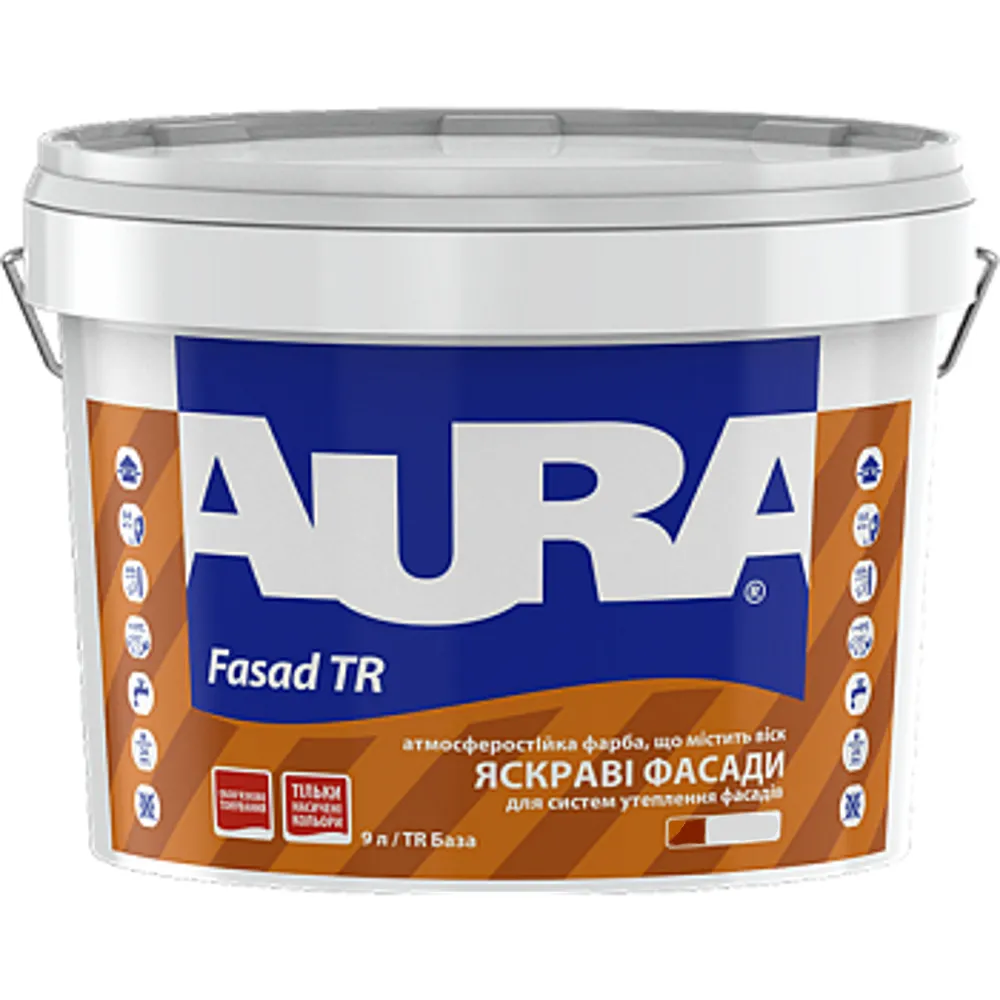 Краска фасадная акриловая AURA Fasad TR для колерования в насыщенные цвета TR (прозрачная база) 2,25л 
