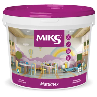 Краска для стен MIKS Mattlatex матовая стойкая к мытью белая 10л