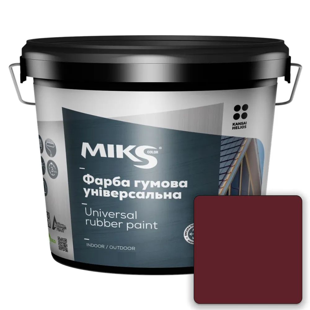 Гумова фарба MIKS Color універсальна для дахів та фасадів RAL 3005 вишнева 6кг 