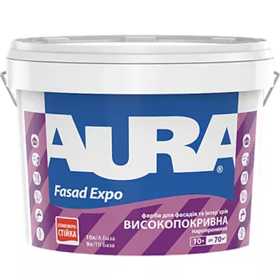 Акриловая краска для фасадов и интерьеров AURA Fasd Expo высокоукрывистая белая 10л