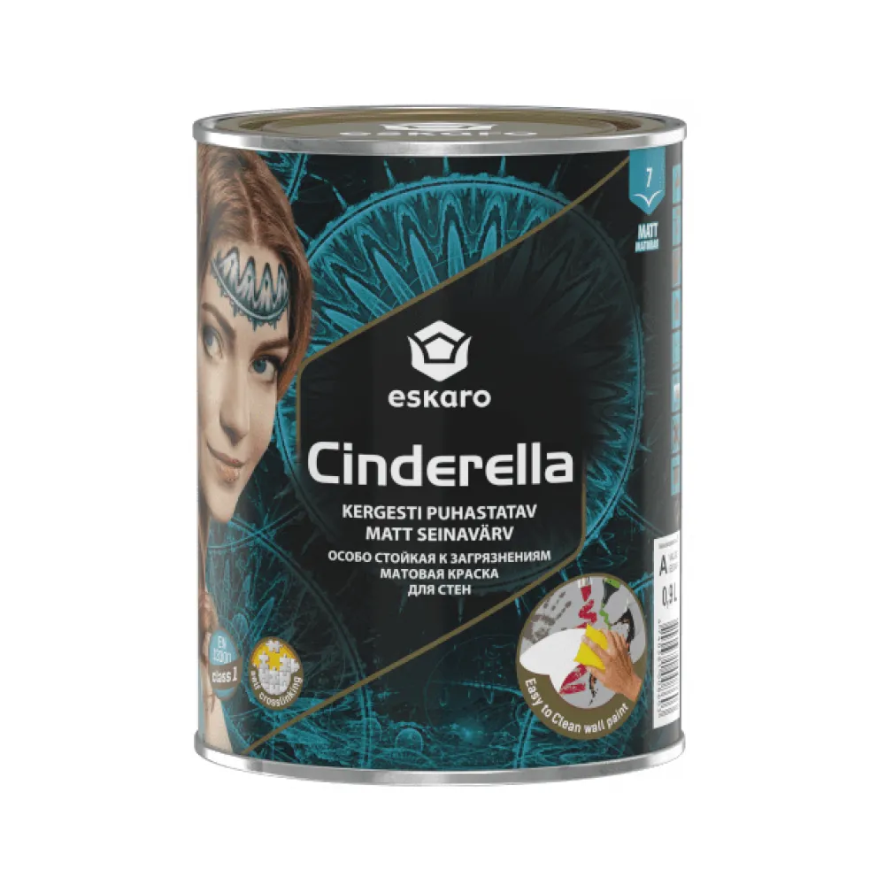 Краска для стен, особо стойкая к мытью ESKARO Cinderella матовая белая 0,9л 