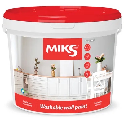 Краска стойкая к мытью для стен и потолков MIKS Color матовая белая 1,4кг
