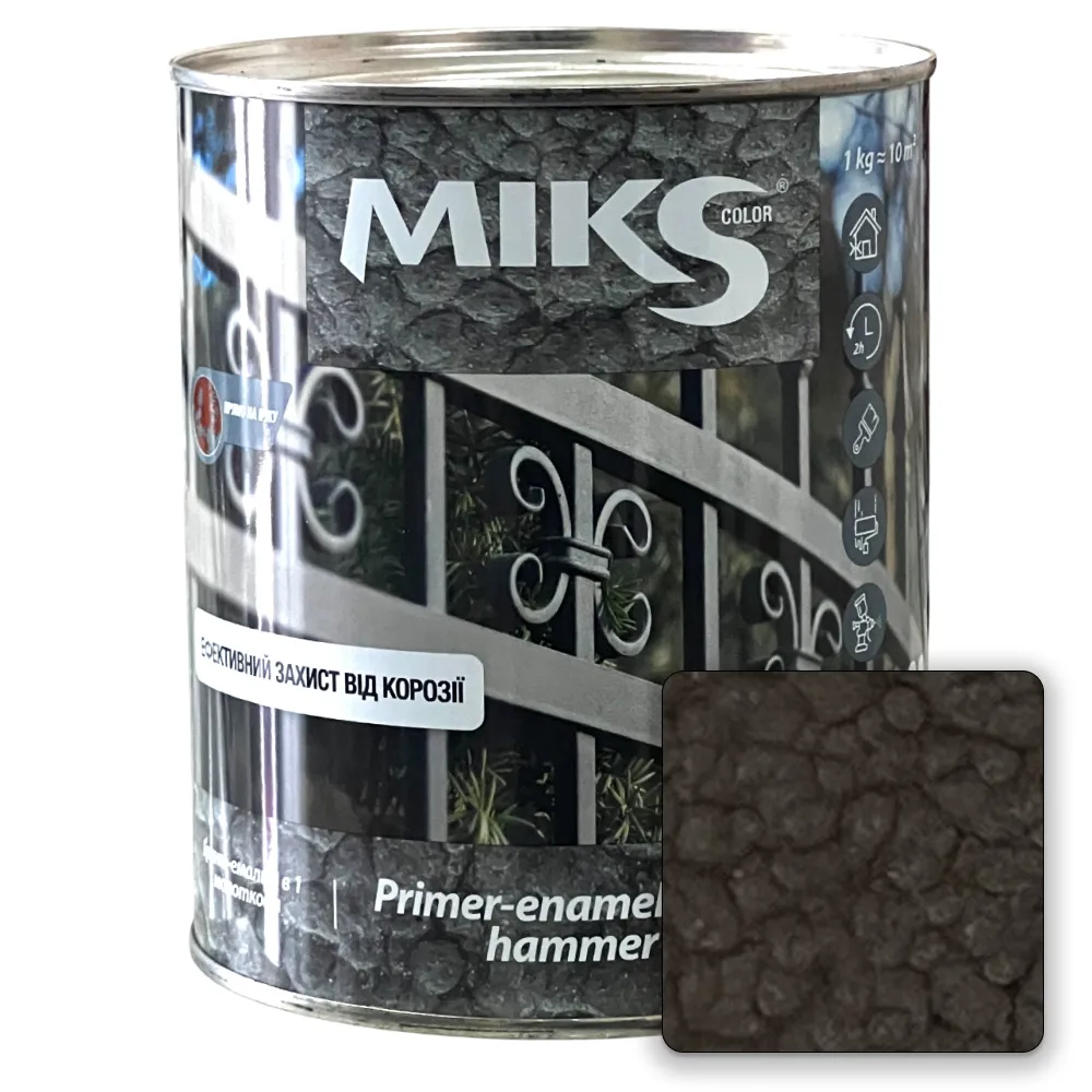 Грунт-эмаль по металлу молоткова антикоррозионная Miks Color 3 в 1 графитовая 0,65кг 