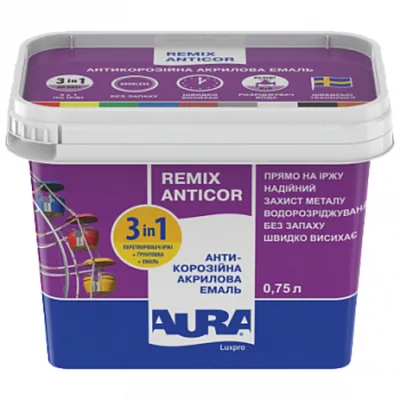 AURA Luxpro Remix Anticor, антикоррозионная эмаль по металлу на водной основе