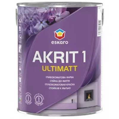 Краска для стен и потолков ESKARO Akrit 1 Ultimatt глубокоматовая белая 0,85л