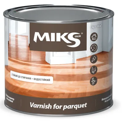 Лак для паркета уретановый MIKS Color на растворителе глянцевый 0,8кг