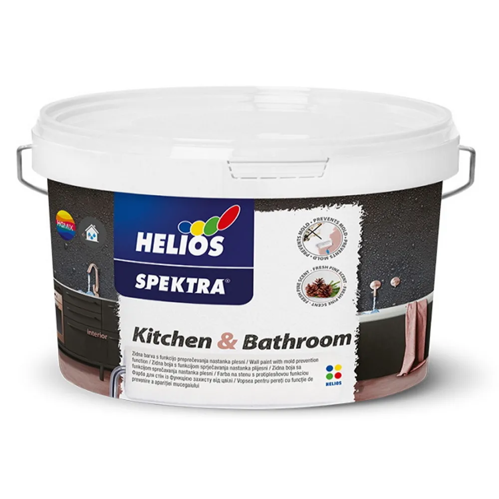 Краска для стен влагостойкая HELIOS SPEKTRA Kitchen and Bathroom интерьерная матовая белая 2л 